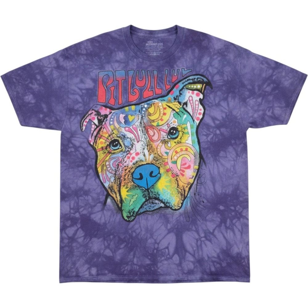 The Mountain Pit Bull Luv Graphic T-Shirt Purple Tie Dye Dean Russo Art Large